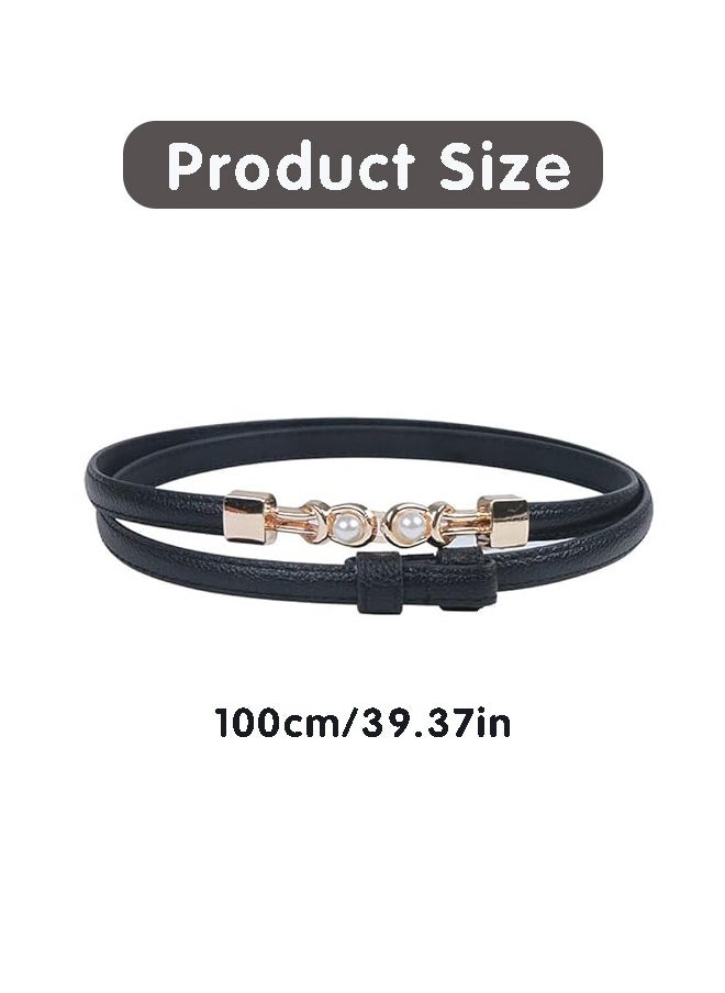 Fazza Women Waist Belt,  Narrow Anti-break, Adjustable, Faux Pearl, Stretchy Belts, Women Dresses Fashion Thin Belts, Black  - Image 2