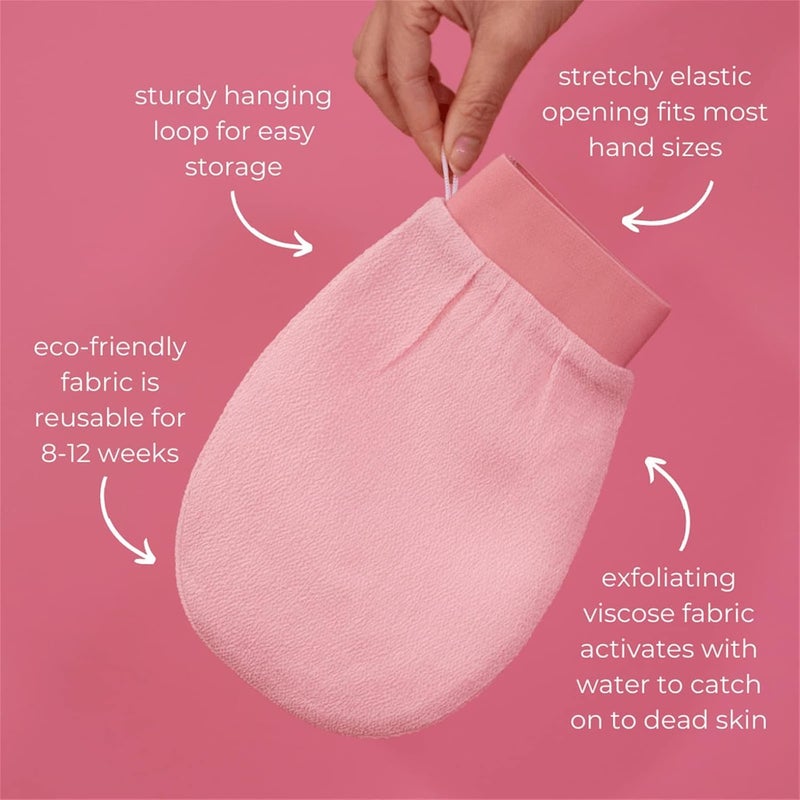 Exfoliating Glove Dead Skin Remover for Smooth Glowing Skin Pink Body Scrubber Mitt for Deep Exfoliation Shower Bath Essential Easy to Use for All Skin Types Pack of 2 - Image 2