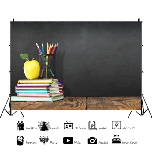 AOFOTO 5x3ft Classroom Chalkboard Back to School Backdrop Pencils Vase Stack of Books on Wooden Board Blackboard Background for Photography Kid Baby Portrait Photo Shoot Studio Props Vinyl - Image 2