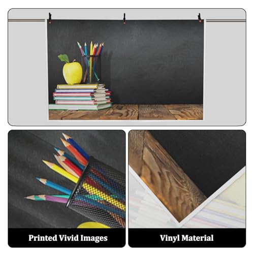 AOFOTO 5x3ft Classroom Chalkboard Back to School Backdrop Pencils Vase Stack of Books on Wooden Board Blackboard Background for Photography Kid Baby Portrait Photo Shoot Studio Props Vinyl - Image 3