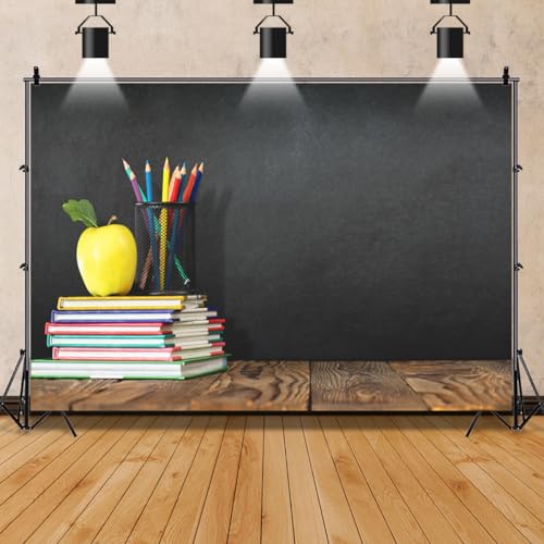 AOFOTO 5x3ft Classroom Chalkboard Back to School Backdrop Pencils Vase Stack of Books on Wooden Board Blackboard Background for Photography Kid Baby Portrait Photo Shoot Studio Props Vinyl - Image 4