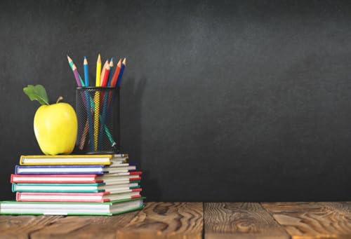 AOFOTO 5x3ft Classroom Chalkboard Back to School Backdrop Pencils Vase Stack of Books on Wooden Board Blackboard Background for Photography Kid Baby Portrait Photo Shoot Studio Props Vinyl - Image 1