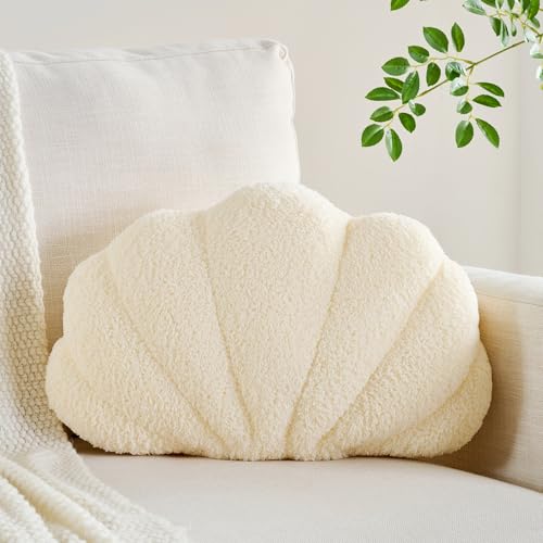 CANGHI Shell Pillow Seashell Decorative Pillow Cream Beachy Coastal Shell Shaped Throw Pillows 13x10 Inch Soft Ocean Beach Sea Shell Plush Pillows Cushion for Bed Couch Living Sofa Room Decor - Image 1