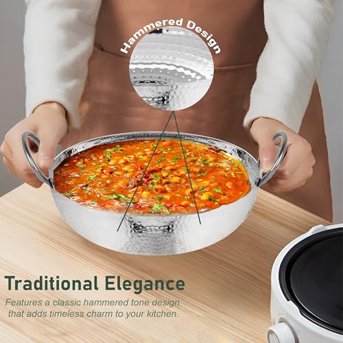 Parage 1 Pieces Stainless Steel Hammered Kadhai 2 LTR with Heavy Bottom for Kitchen/Utensils for Cooking, Deep Frying | Gas Stove Friendly Cookware (Silver) - Image 5
