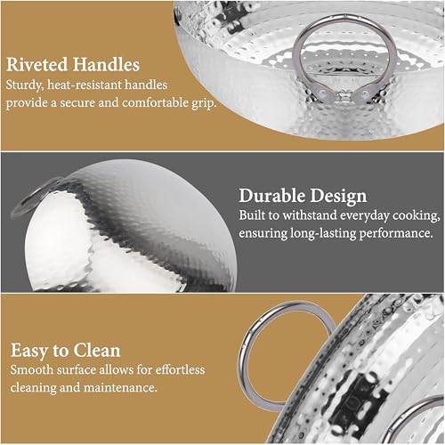 Parage 1 Pieces Stainless Steel Hammered Kadhai 2 LTR with Heavy Bottom for Kitchen/Utensils for Cooking, Deep Frying | Gas Stove Friendly Cookware (Silver) - Image 3