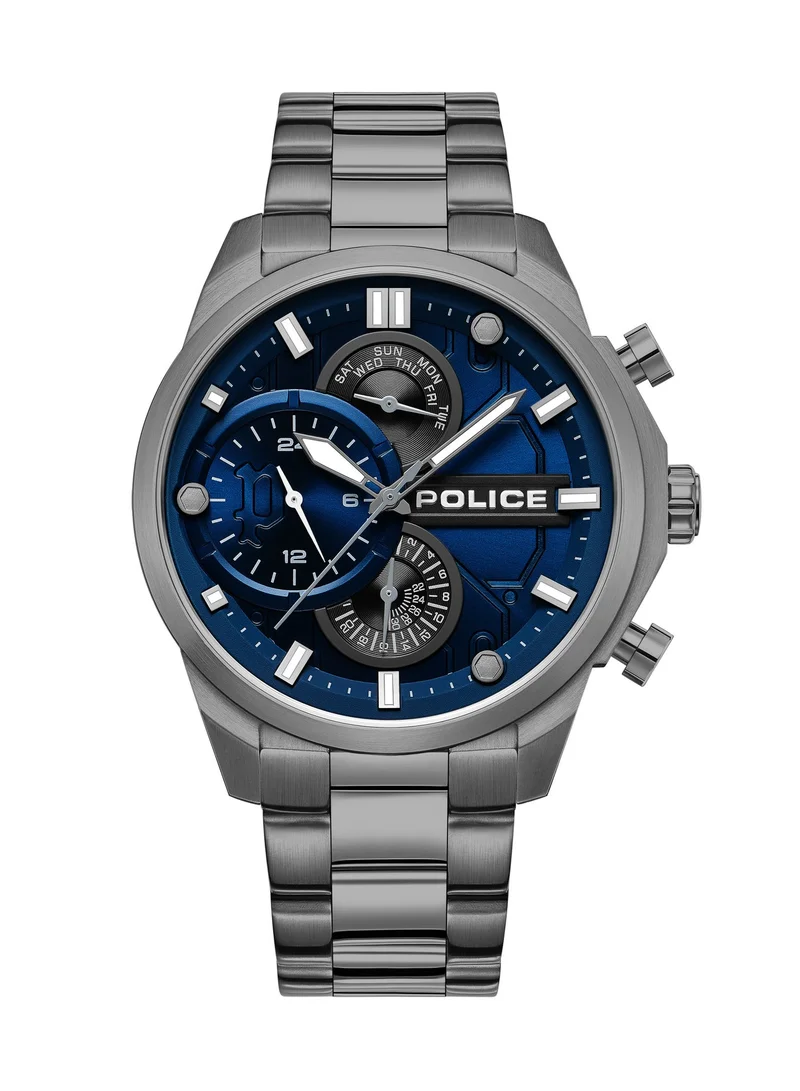 بوليس ساعة بوليس كرونوغراف رجالي بقرص أزرق وسوار ستانلس ستيل مطلي باللون المعدني