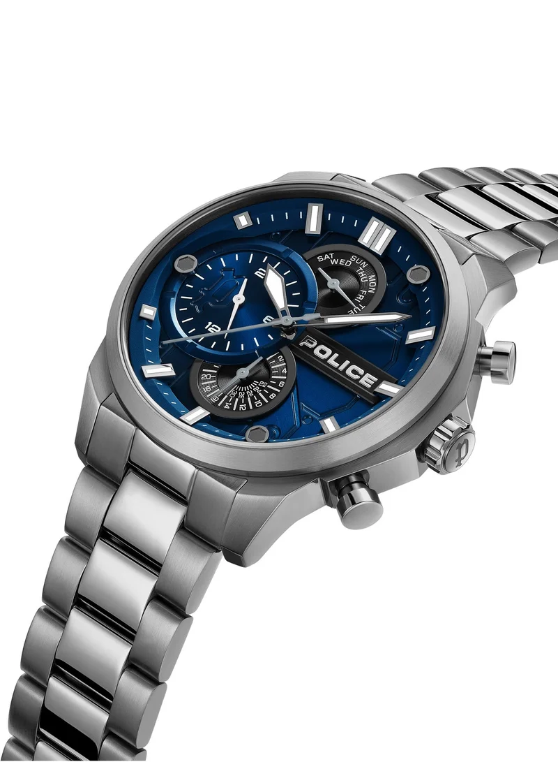 بوليس ساعة بوليس كرونوغراف رجالي بقرص أزرق وسوار ستانلس ستيل مطلي باللون المعدني