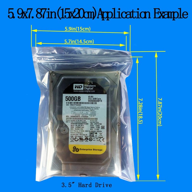 Daarcin Anti Static Bags,ESD Bags,100pcs Mixed Sizes Antistatic Resealable Bag for 3.5 Hard Drive, 2.5 Solid State Drive with Labels, ESD Shielding Bag for Varieties of Electronic Device - Image 4
