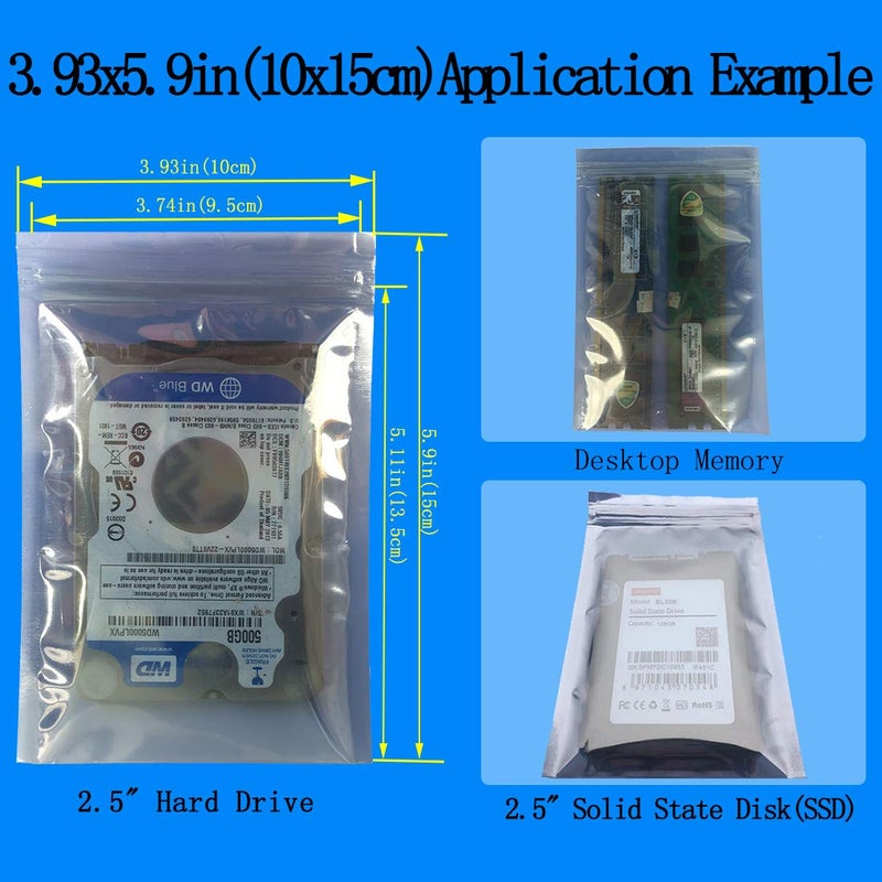 Daarcin Anti Static Bags,ESD Bags,100pcs Mixed Sizes Antistatic Resealable Bag for 3.5 Hard Drive, 2.5 Solid State Drive with Labels, ESD Shielding Bag for Varieties of Electronic Device - Image 3