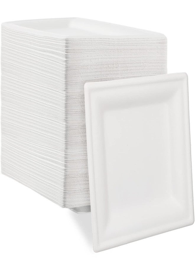 Hotop,200 Pack Square Compostable Disposable Plates Appetizer White Biodegradable Dessert Plate Small Paper Plastic Plate for Wedding Reception Party Dinner Cake Restaurant Supplies (300 Pack, 6 Inch) - Image 1