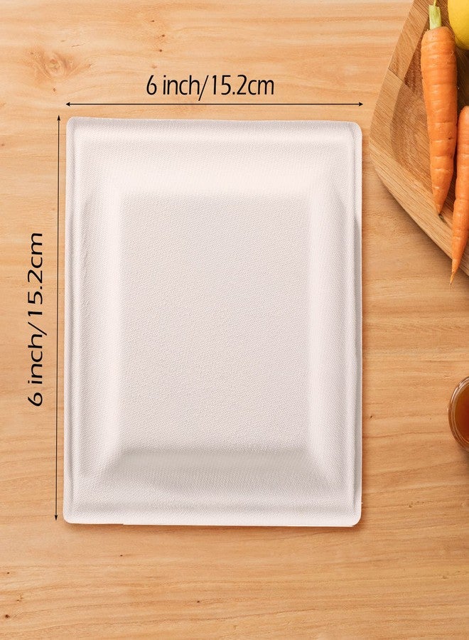Hotop,200 Pack Square Compostable Disposable Plates Appetizer White Biodegradable Dessert Plate Small Paper Plastic Plate for Wedding Reception Party Dinner Cake Restaurant Supplies (300 Pack, 6 Inch) - Image 2