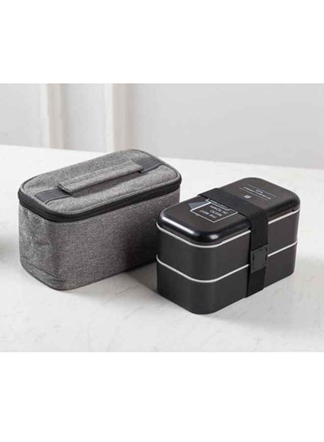 Arabest Double Deck Lunch Box Environmental Food Container Toilet Children's Lunch Box Health Food Cartridge Storage Bag - Black  - Image 1
