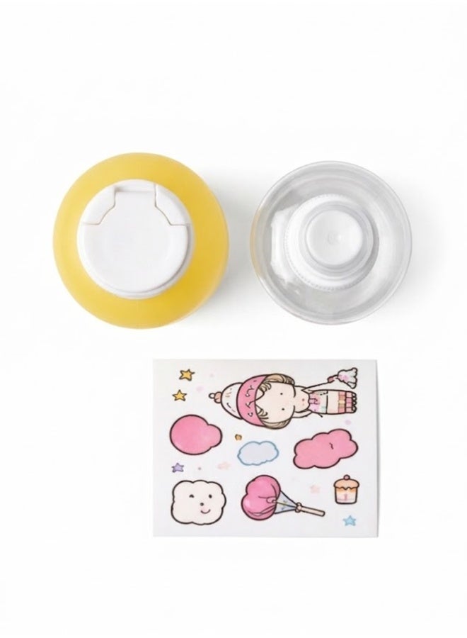 Crazy Boss 2pc Refillable Travel Bottle Set – Leak-Proof TSA Approved Silicone Squeeze & Spray Bottle – Portable Toiletry Kit with Decorative Stickers - Light Yellow - Image 2