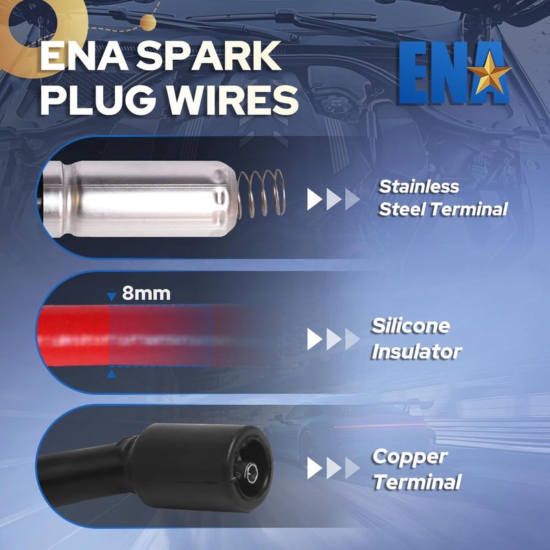 ENA Red Spark Plug Wire Set for Cadillac Chevrolet GMC - Image 2