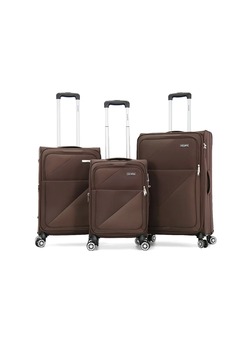 ترافلايت Softside Luggage Trolley Bag 3 Pieces Set,Brown (S-20",M-24",L-28")