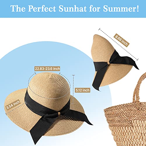 Pleneal Beach Sun Hats for Women, Straw Hat for Women UPF 50+ UV Sun Protection Summer Hat Foldable Roll up Cap A-Khaki - Image 4
