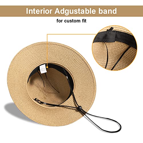 Pleneal Beach Sun Hats for Women, Straw Hat for Women UPF 50+ UV Sun Protection Summer Hat Foldable Roll up Cap A-Khaki - Image 5