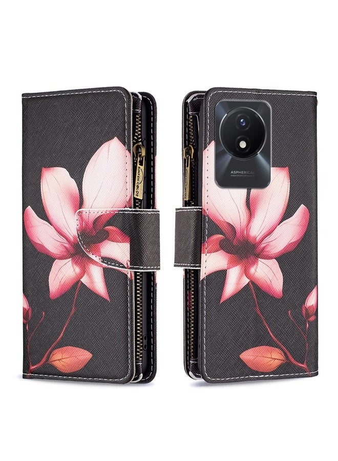 HuHa Case Cover For vivo Y02 4G Colored Drawing Pattern Zipper Leather Phone Case(Lotus) - Image 1