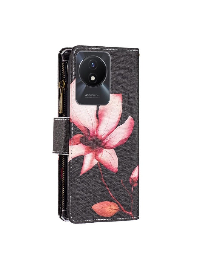 HuHa Case Cover For vivo Y02 4G Colored Drawing Pattern Zipper Leather Phone Case(Lotus) - Image 3