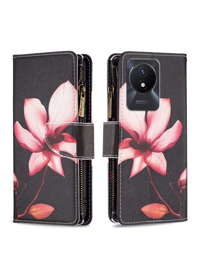 HuHa Case Cover For vivo Y02 4G Colored Drawing Pattern Zipper Leather Phone Case Lotus 