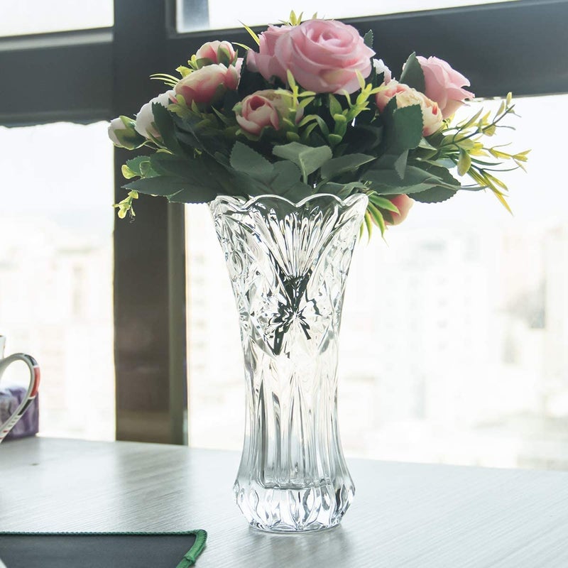 BRUSHFINCH Glass Vase for Home Decor Center Table Bedroom Living Room and Office Decoration Pack of 1 Clear Luster Glass Vase Decorative vase for Home Office Desk Etc - Image 4