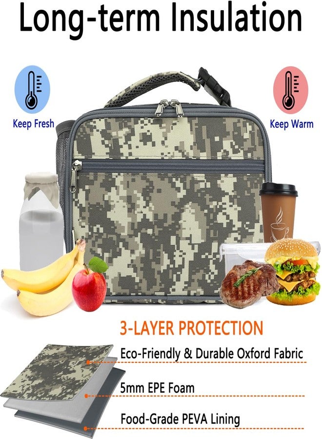 GYEUKHAM Insulated Lunch Box for School, Thermal Reusable Durable Freezable Lunch Bags for Kids Boys Girls Men Women - Small Soft Cooler Portable Lunch Tote Kit for Work Picnic Travel,Grey Camo - Image 2