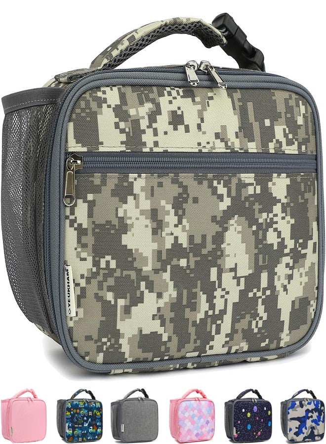 GYEUKHAM Insulated Lunch Box for School, Thermal Reusable Durable Freezable Lunch Bags for Kids Boys Girls Men Women - Small Soft Cooler Portable Lunch Tote Kit for Work Picnic Travel,Grey Camo - Image 1