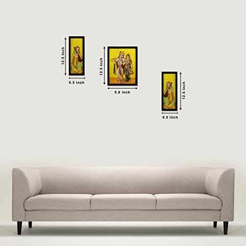 Indianara 3 PC Set of Radha Krishna Paintings (1059) Without Glass 5.2 X 12.5, 9.5 X 12.5, 5.2 X 12.5 inch - Image 5