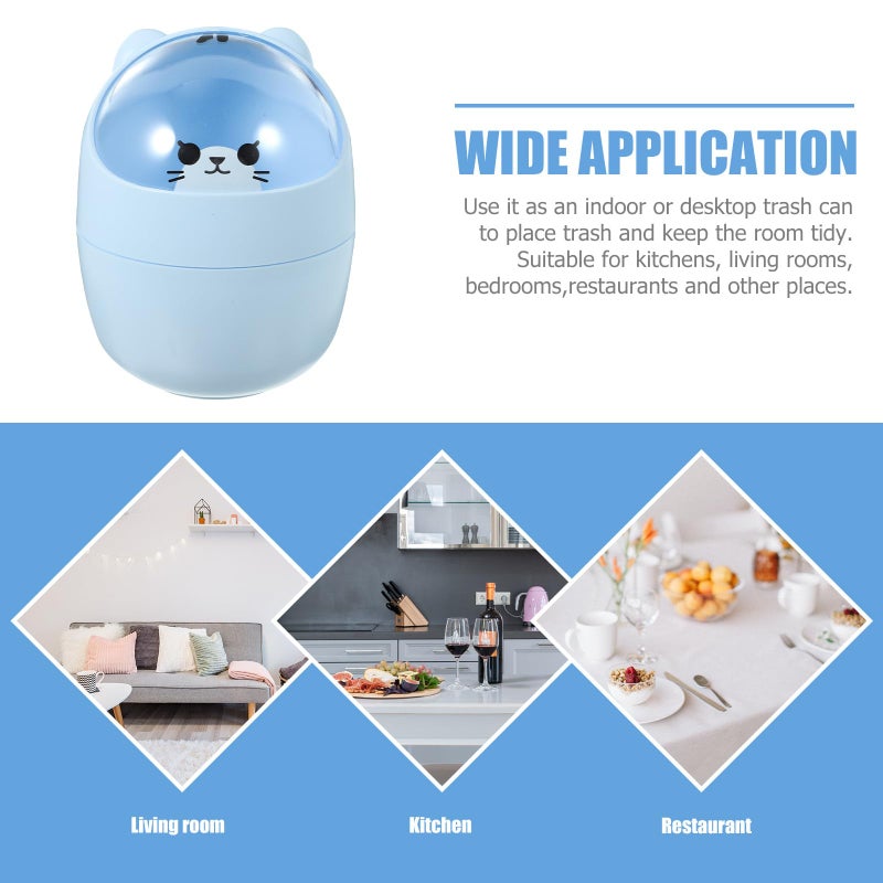 Blue Bear Shaped Mini Desktop Trash Bin With Lid For Office Home Desk - Image 4