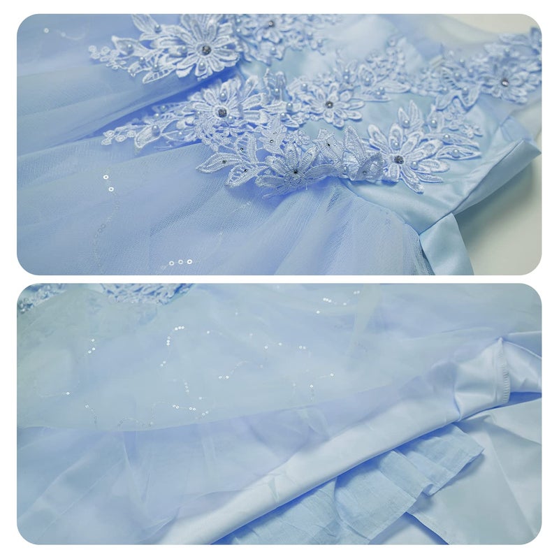 LOLANTA Vintage Flower Girl Dress Kids Tulle Princess Long Dress Father Daughter Dance Dress Formal Lace Embroidery (11-12 Blue) - Image 5