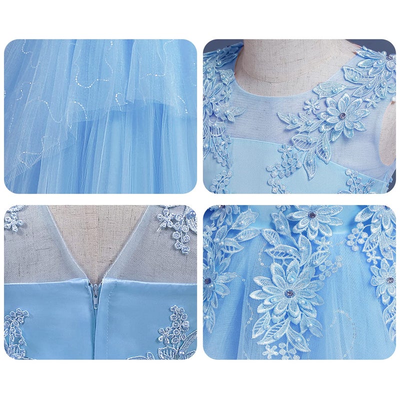 LOLANTA Vintage Flower Girl Dress Kids Tulle Princess Long Dress Father Daughter Dance Dress Formal Lace Embroidery (11-12 Blue) - Image 4