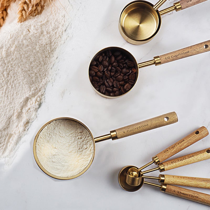 In stock baking stainless steel measuring cup measuring spoon baking tool Acacia titanium measuring cup measuring spoon 8-piece set(4-piece measuring cup set) - Image 5