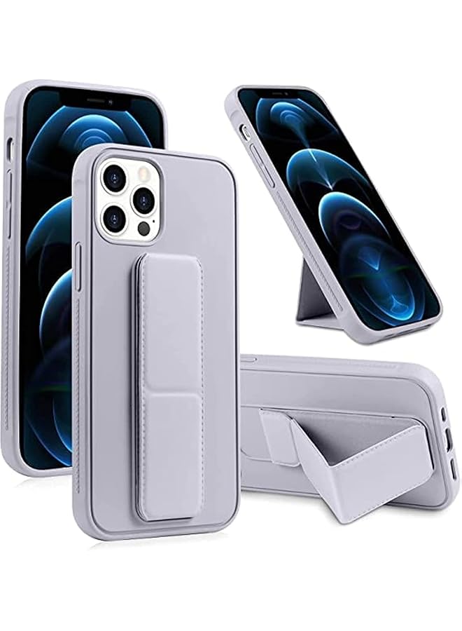 S-TOP Iphone 14 Pro Max Mobile Case With Magnetic Stand And Holder Hand Strap Grip Premium Silicone Magnetic Car Mount Cover Foldable Kickstand Case Finger Grip Cover Grey - Image 1