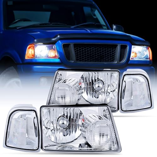 Nilight Headlight Assembly for 2001 2002 2003 2004 2005 2006 2007 2008 2009 2010 2011 Ford Ranger Replacement Headlamp Chrome Housing Clear Reflector - Image 1