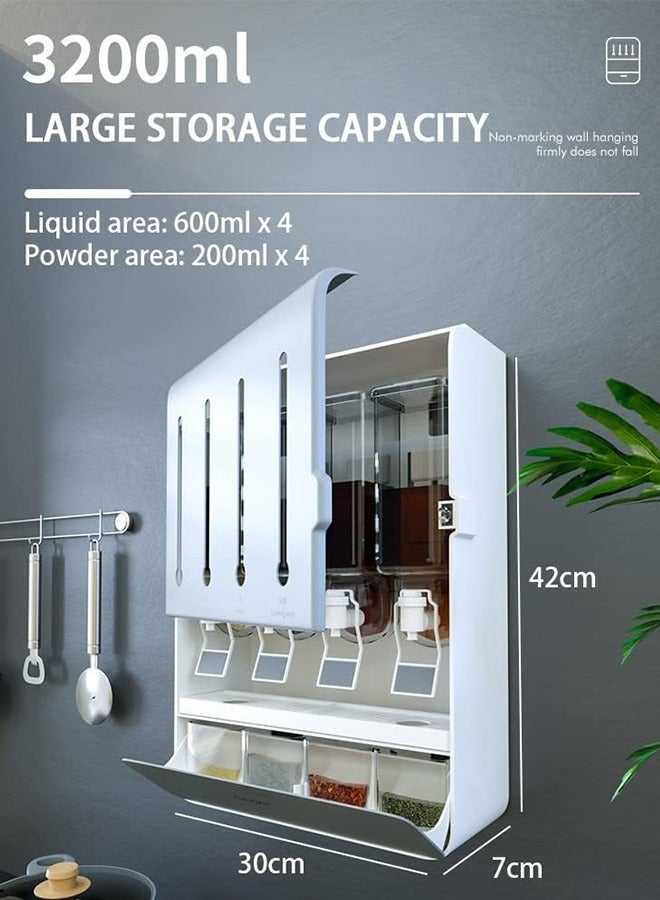 JCB CHIC منظم رف توابل مثبت على الحائط، موزع تخزين توابل المطبخ مع 4 زجاجات سائلة و4 حاملات توابل، مثالي للتوابل والزيت والخل والسوائل الأخرى - Image 2