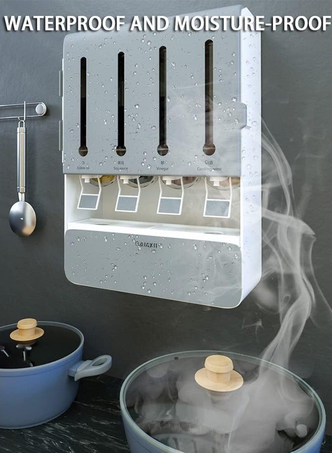 JCB CHIC منظم رف توابل مثبت على الحائط، موزع تخزين توابل المطبخ مع 4 زجاجات سائلة و4 حاملات توابل، مثالي للتوابل والزيت والخل والسوائل الأخرى - Image 4