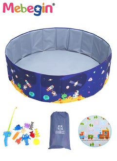 MEBEGIN Kids Round Ball Pit, Foldable Pool Set with 11 Pieces Fishing Toy, Creeping Mat and 1 Storage Bag, Portable Pet Pool with Space-themed Patterns, Easy to Storage and Carry, Space for Kids and Pets to Play, 100*35cm  - Image 1