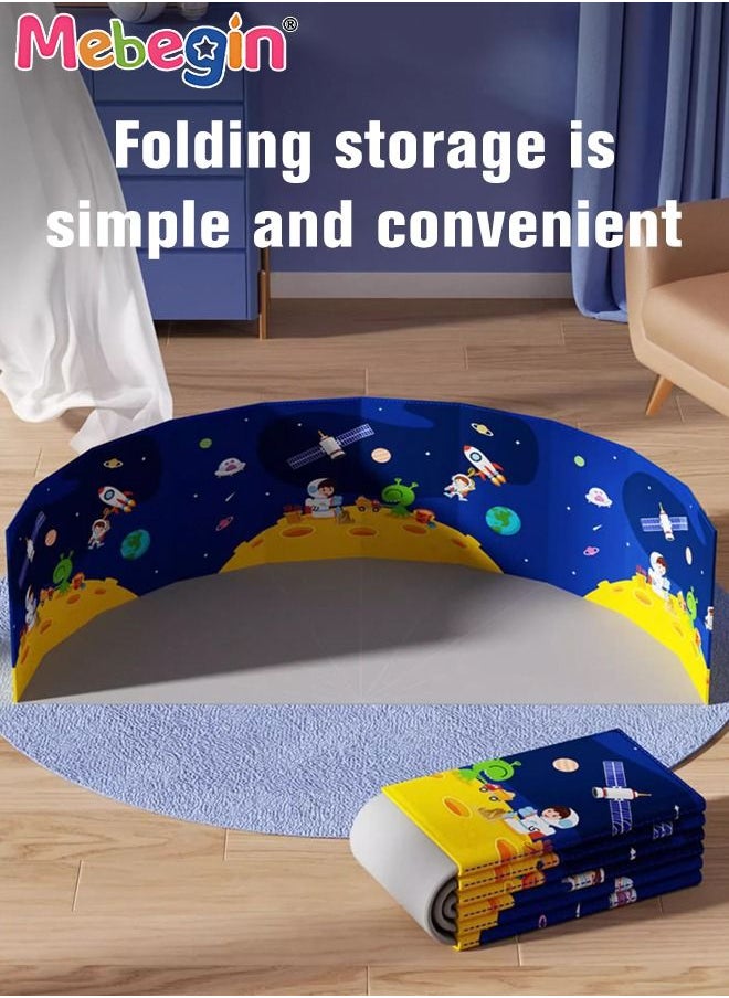 MEBEGIN - Kids Round Ball Pit, Foldable Pool Set with 11 Pieces Fishing Toy, Creeping Mat and 1 Storage Bag, Portable Pet Pool with Space-themed Patterns, Easy to Storage and Carry, Space for Kids and Pets to Play, 100*35cm - Image 1