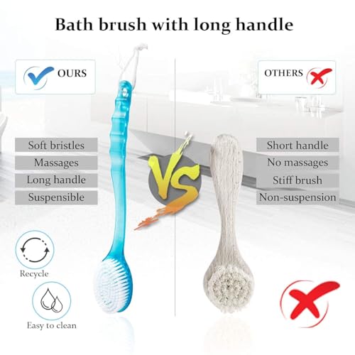 Electomania® Body Bath Shower Back Brush Massager Spa Scrubber Long Handle with Super Soft Bristles Back Scrubber Wholesome Dry Skin Bath Brush (Blue) - Image 4