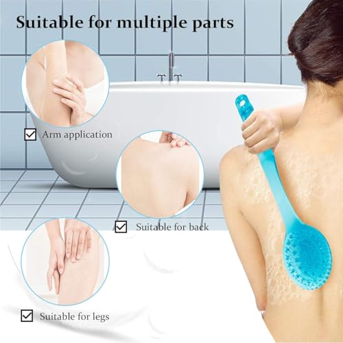 Electomania® Body Bath Shower Back Brush Massager Spa Scrubber Long Handle with Super Soft Bristles Back Scrubber Wholesome Dry Skin Bath Brush (Blue) - Image 2
