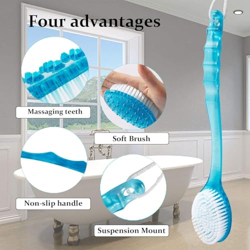 Electomania® Body Bath Shower Back Brush Massager Spa Scrubber Long Handle with Super Soft Bristles Back Scrubber Wholesome Dry Skin Bath Brush (Blue) - Image 3