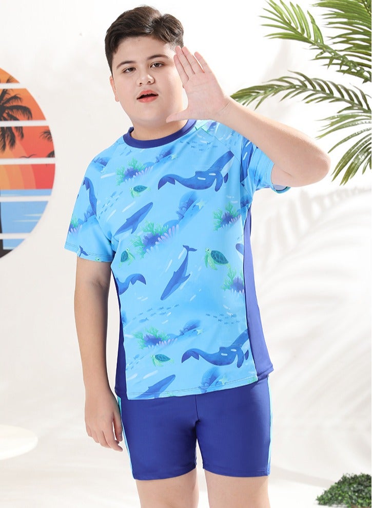 Loquat Boys Quick Dry Split Swimsuits Set Short Sleeve Swim Shirts ,Swim Trunks 2 Piece Swim Set - Image 2