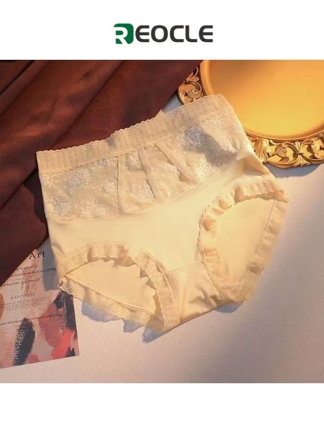 REOCLE Women's High-Cut Brief Underwear Seamless Stretch Full Coverage Briefs High Waisted Tummy Control Lace Panties  - Image 1