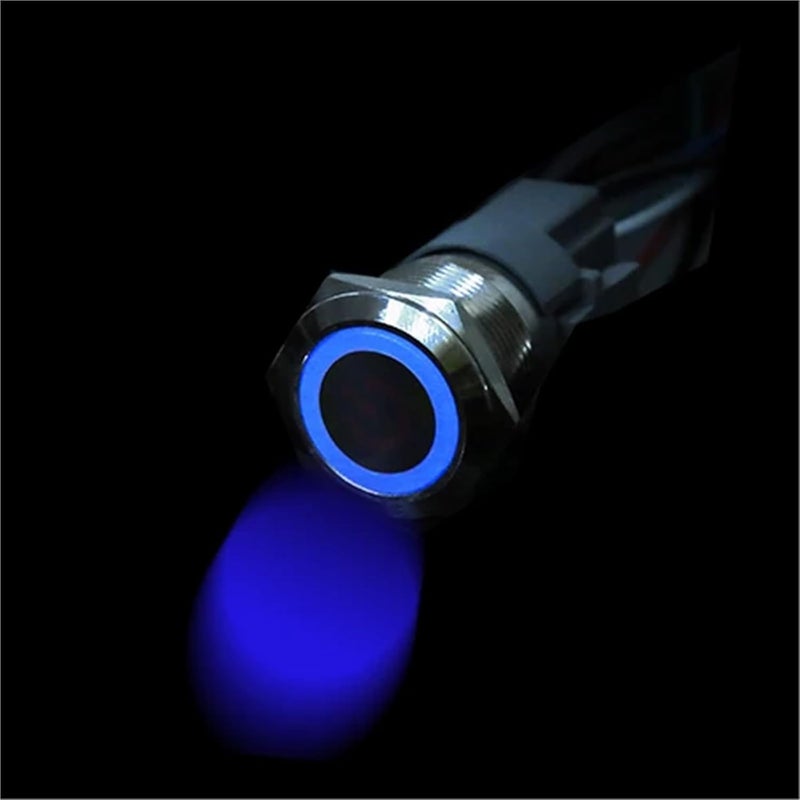 19 ملم زر ضغط معدني أزرق على شكل حلقة مقاوم للماء ذاتي القفل إعادة ضبط ذاتي 3 6 فولت 12 24 فولت 220 فولت - Image 1