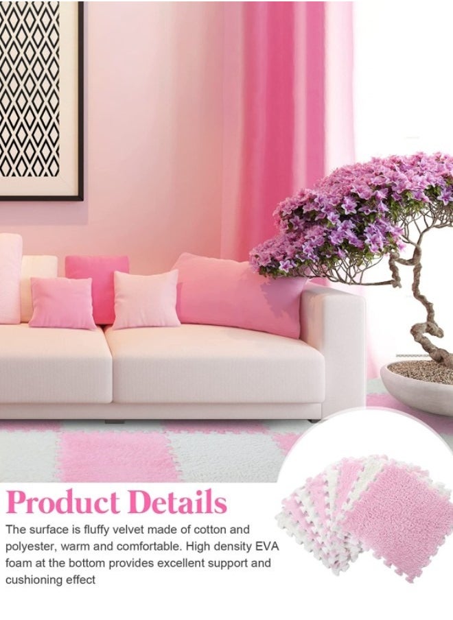 Aissiora - 30 X 30 cm Suede foam floor mats Foam puzzle pad Eva foam pad Plush carpet Soft and comfortable Bedroom carpet Bedroom decorative mat Suitable for children's room flooring (Pink) - Image 1