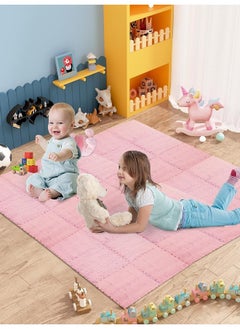 Aissiora 30 X 30 cm Suede foam floor mats Foam puzzle pad Eva foam pad Plush carpet Soft and comfortable Bedroom carpet Bedroom decorative mat Suitable for children's room flooring (Pink)  - Image 3