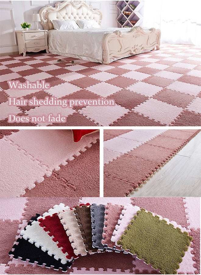 Aissiora - 30 X 30 cm Suede foam floor mats Foam puzzle pad Eva foam pad Plush carpet Soft and comfortable Bedroom carpet Bedroom decorative mat Suitable for children's room flooring (Pink) - Image 1