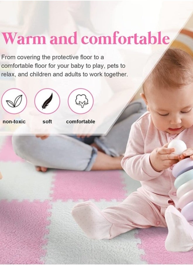 Aissiora - 30 X 30 cm Suede foam floor mats Foam puzzle pad Eva foam pad Plush carpet Soft and comfortable Bedroom carpet Bedroom decorative mat Suitable for children's room flooring (Pink) - Image 1