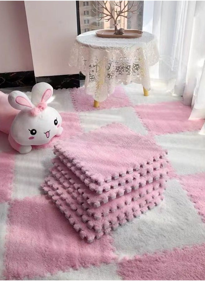 Aissiora - 30 X 30 cm Suede foam floor mats Foam puzzle pad Eva foam pad Plush carpet Soft and comfortable Bedroom carpet Bedroom decorative mat Suitable for children's room flooring (Pink) - Image 1