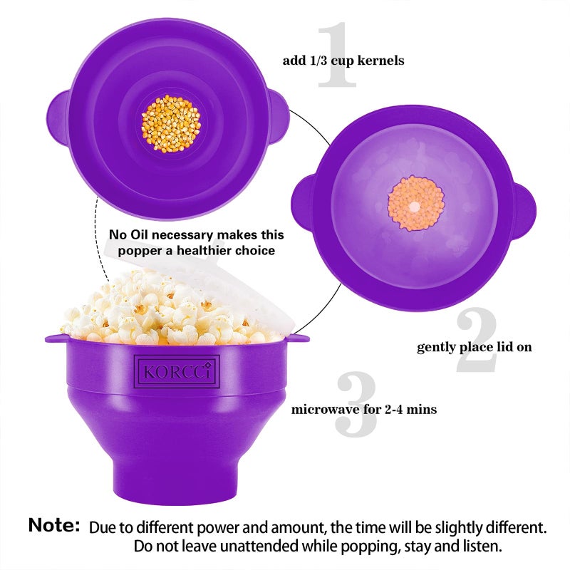 KORCCI The Original Korcci Microwaveable Silicone Popcorn Popper, Microwave Popcorn Popper, Collapsible Microwave Popcorn Maker Bowl, No Oil Needed, Use In Microwave, Dishwasher Safe (Purple) - Image 2